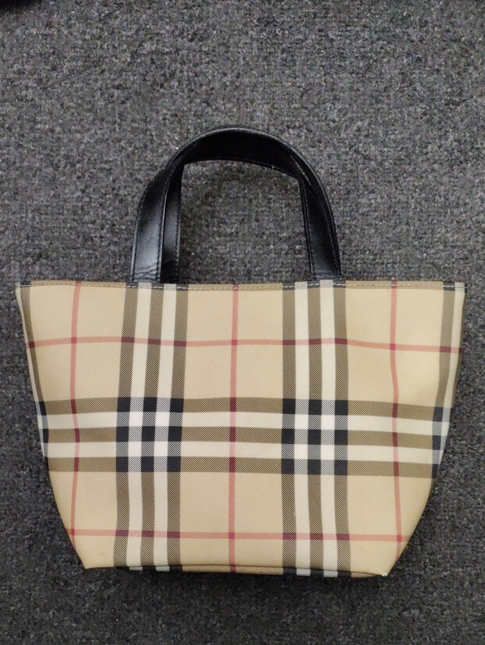 Burberry Beige Plaid Mini Satchel with Black Handles